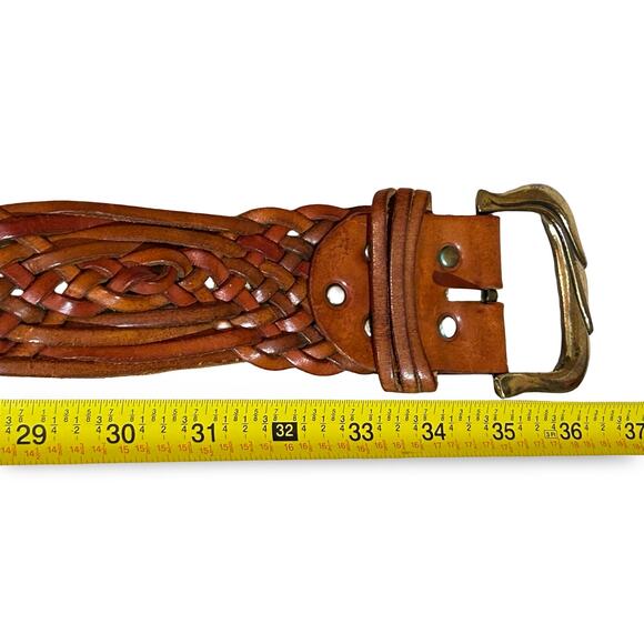 VTG 80s/90s Italian Leather Braided Belt Gold Tone Buckle S main image 7